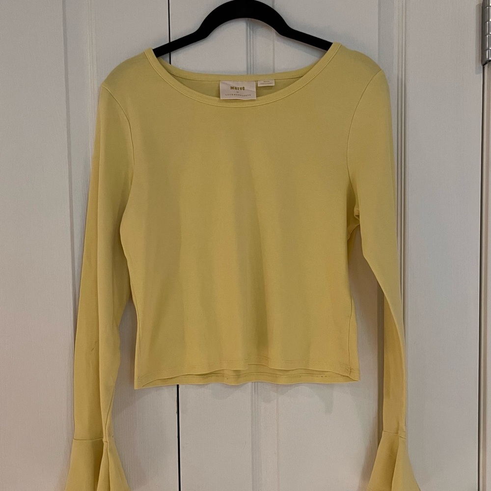Anthropologie Gold Long Sleeve Fitted Ruffled Blouse